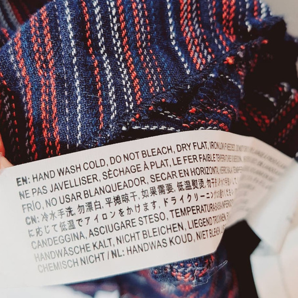 Moon River Smocked Tiered Off Shoulder Mini Dress XS Peasant Red White Blue Boho - Picture 9 of 11